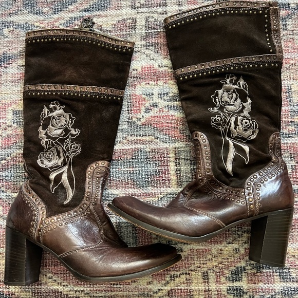 Women’s Mark Nason Embroidered Brown Suede and leather Boots size 8 - Picture 1 of 15